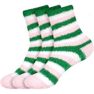 image:imageBambooMN Womens Heart and Stripe Soft Warm Microfiber Fuzzy NonSlip Grips Socks  3 Pair Value PackE3
