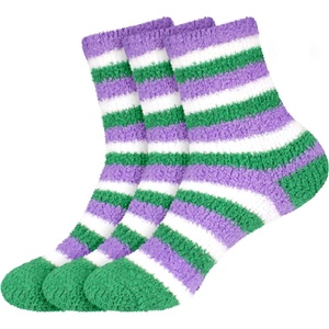 image:imageBambooMN Womens Heart and Stripe Soft Warm Microfiber Fuzzy NonSlip Grips Socks  3 Pair Value PackF3