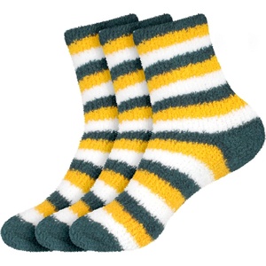 image:imageBambooMN Womens Heart and Stripe Soft Warm Microfiber Fuzzy NonSlip Grips Socks  3 Pair Value PackG3