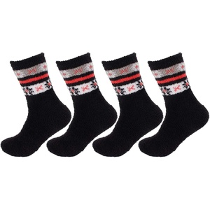 image:imageBambooMN Womens Soft and Cozy Fuzzy Crew Socks 4 Pairs06 Flower Black