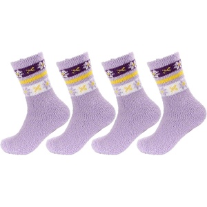 image:imageBambooMN Womens Soft and Cozy Fuzzy Crew Socks 4 Pairs07 Flower Purple