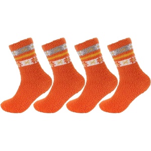 image:imageBambooMN Womens Soft and Cozy Fuzzy Crew Socks 4 Pairs08 Flower Orange