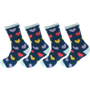 image:imageBambooMN Womens Soft and Cozy Fuzzy Crew Socks 4 Pairs12 Hearts Blue