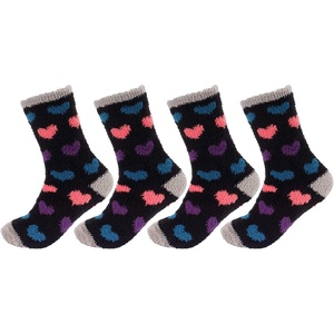 image:imageBambooMN Womens Soft and Cozy Fuzzy Crew Socks 4 Pairs15 Hearts Black