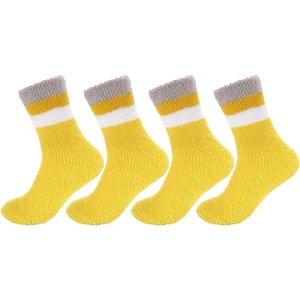 image:imageBambooMN Womens Soft and Cozy Fuzzy Crew Socks 4 Pairs17 Solid Stripes Yellow