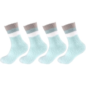 image:imageBambooMN Womens Soft and Cozy Fuzzy Crew Socks 4 Pairs18 Solid Stripes Aqua