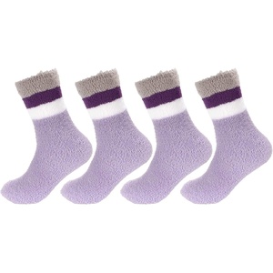 image:imageBambooMN Womens Soft and Cozy Fuzzy Crew Socks 4 Pairs19 Solid Stripes Purple