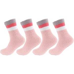 image:imageBambooMN Womens Soft and Cozy Fuzzy Crew Socks 4 Pairs20 Solid Stripes Pink