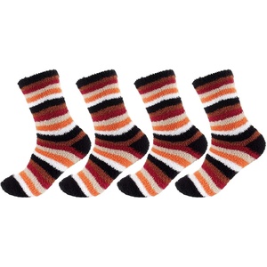 image:imageBambooMN Womens Soft and Cozy Fuzzy Crew Socks 4 Pairs22 Stripes Maroon