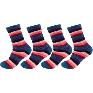 image:imageBambooMN Womens Soft and Cozy Fuzzy Crew Socks 4 Pairs23 Stripes Blue
