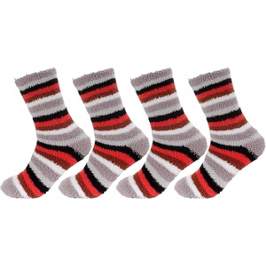 image:imageBambooMN Womens Soft and Cozy Fuzzy Crew Socks 4 Pairs24 Stripes Grey
