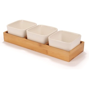 image:imageCeramic Succulent Pots  3 Pots  Square  with Bamboo Box  White  338White  3 Pots