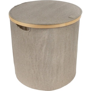 image:imageFoldable Bamboo Laundry Hamper with Lid  Decor Essentials for Any Room  Medium  Circular  GrayBrown