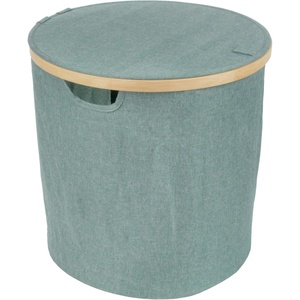 image:imageFoldable Bamboo Laundry Hamper with Lid  Decor Essentials for Any Room  Medium  Circular  GrayGreen