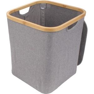 image:imageFoldable Bamboo Laundry Hamper with Lid  Decor Essentials for Any Room  Medium  Square  GrayGray