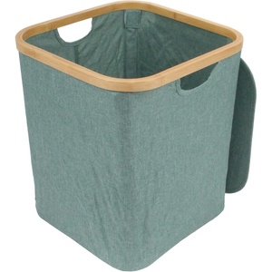 image:imageFoldable Bamboo Laundry Hamper with Lid  Decor Essentials for Any Room  Medium  Square  GrayGreen