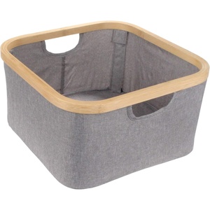 image:imageFoldable Bamboo Laundry Hamper without Lid  Decor Essentials for Any Room  Small  Square  BrownGray