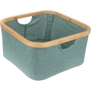 image:imageFoldable Bamboo Laundry Hamper without Lid  Decor Essentials for Any Room  Small  Square  BrownGreen
