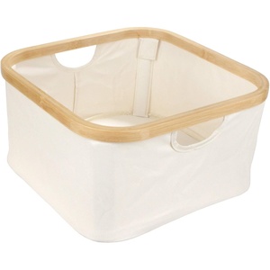 image:imageFoldable Bamboo Laundry Hamper without Lid  Decor Essentials for Any Room  Small  Square  BrownWhite