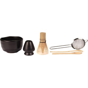 image:imageJapanese Ceremonial Matcha Green Tea Whisk Set  Golden Chasen Whisk Chashaku Tea Spoon Black Bowl Black Rest StrainerBlack