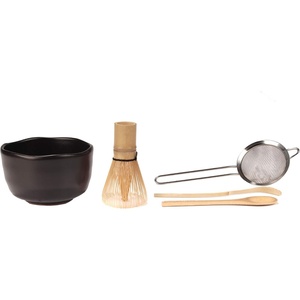 image:imageJapanese Ceremonial Matcha Green Tea Whisk Set  Golden Chasen Whisk Chashaku Tea Spoon Black Bowl StrainerBlack