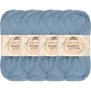 image:imageJubileeYarn Baby Soft Bamboo Cotton Yarn  50gSkein  Sand Cliff Brown  4 Skeins3004 Faded Glacier Blue