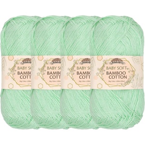 image:imageJubileeYarn Baby Soft Bamboo Cotton Yarn  50gSkein  Sand Cliff Brown  4 Skeins3503 Mint Green