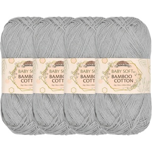image:imageJubileeYarn Baby Soft Bamboo Cotton Yarn  50gSkein  Sand Cliff Brown  4 Skeins6TC22 Cloudy Grey