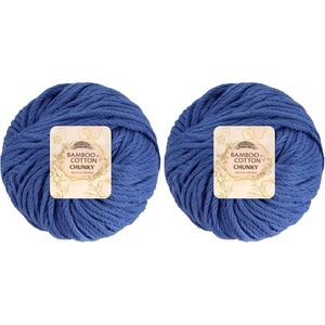 image:imageJubileeYarn Bamboo Cotton Chunky Yarn  100gBall  Almond Milk  2 Balls3208 Dynasty Blue