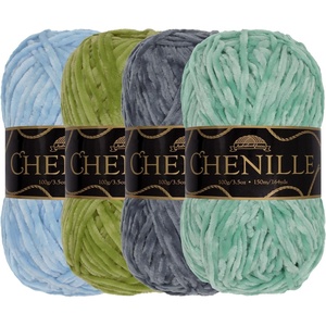 image:imageJubileeYarn Chenille Yarn  100gSkein Worsted Polyester  Shades of Brown  4 SkeinsShades of Blue