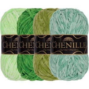 image:imageJubileeYarn Chenille Yarn  100gSkein Worsted Polyester  Shades of Brown  4 SkeinsShades of Green