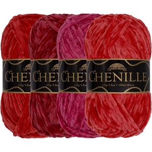 image:imageJubileeYarn Chenille Yarn  100gSkein Worsted Polyester  Shades of Brown  4 SkeinsShades of Red