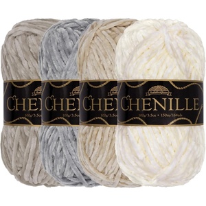 image:imageJubileeYarn Chenille Yarn  100gSkein Worsted Polyester  Shades of Brown  4 SkeinsShades of White