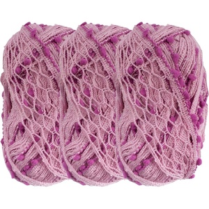 image:imageJubileeYarn Fishnet Pom Pom Yarn  100gSkein  Sandstone  3 Skeins12 Royal Purple