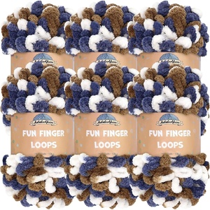 image:imageJubileeYarn Fun Finger Loops Yarn  100gSkein Jumbo Polyester Team Spirit  Brown Grey White  6 Skeins029 Gold Navy White