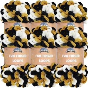 image:imageJubileeYarn Fun Finger Loops Yarn  100gSkein Jumbo Polyester Team Spirit  Brown Grey White  6 Skeins034 Black Gold White
