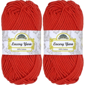 image:imageJubileeYarn Lacery Chunky Cotton Yarn Light Buttercream 4 Skeins  100gSkein205 Hearts Red