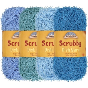 image:imageJubileeYarn Scrubby Dish Yarn  50gSkein Dishcloth Polyester  Lime Green  4 SkeinsShades of Blue