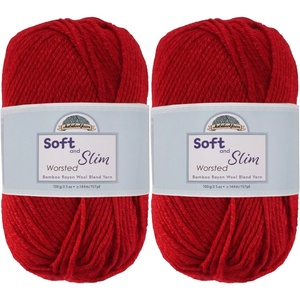 image:imageJubileeYarn Soft and Slim Worsted Yarn  100gSkein Bamboo Rayon Wool Blend  Glacier Blue  2 Skeins9914 Ruby Red