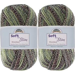 image:imageJubileeYarn Soft and Slim Worsted Yarn  100gSkein Bamboo Rayon Wool Blend  Glacier Blue  2 Skeins993 Mint Dark Chocolate