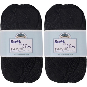 image:imageJubileeYarn Soft and Slim Yarn  50gSkein Bamboo Rayon Wool Blend  Pegasus  2 Skeins2622 Tuxedo Black