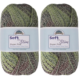 image:imageJubileeYarn Soft and Slim Yarn  50gSkein Bamboo Rayon Wool Blend  Pegasus  2 Skeins993 Mint Dark Chocolate