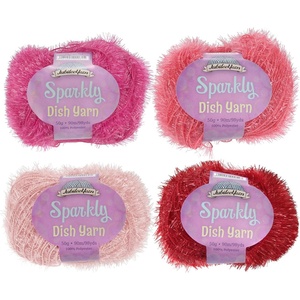 image:imageJubileeYarn Sparkly Dish Scrubby Yarn  50gBall Worsted Polyester  Deep Blue  4 BallsShades of Red