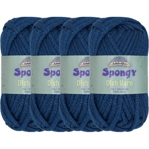 image:imageJubileeYarn Spongy Dish Yarn  50gSkein Chunky Nylon Dishcloth  Black  4 Skeins102 Deep Blue