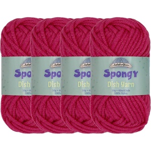 image:imageJubileeYarn Spongy Dish Yarn  50gSkein Chunky Nylon Dishcloth  Black  4 Skeins108 Bright Pink
