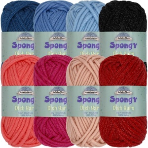 image:imageJubileeYarn Spongy Dish Yarn  50gSkein Chunky Nylon Dishcloth  Black  4 SkeinsShades of Red  Shades of Blue