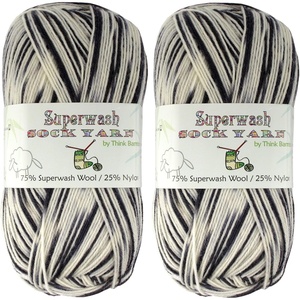image:imageJubileeYarn Superwash Sock Yarn  Wool Fingering Baby Weight  Eggshells and Charcoal  2x100g Skeins