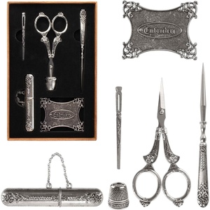 image:imageJubileeYarn Vintage 6pc Embroidery Tools Kit  Complete Needlework Set TSA Compliant Sewing Scissors Awl Bodkin Winding Board Thimble amp Needle CaseVintage 6pc Set