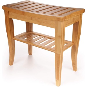 image:imageKinson Bamboo Spa and Bath Bench Seat with Towel Storage Shelf  Single Unit
