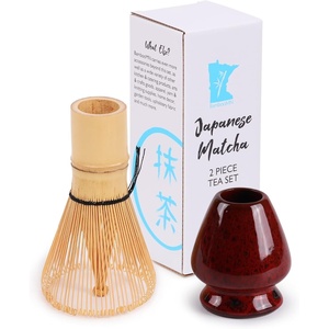 image:imageMatcha Tea Bamboo Whisk And Ceramic Rest 2 Piece Set  Black HolderDeep Red with Black